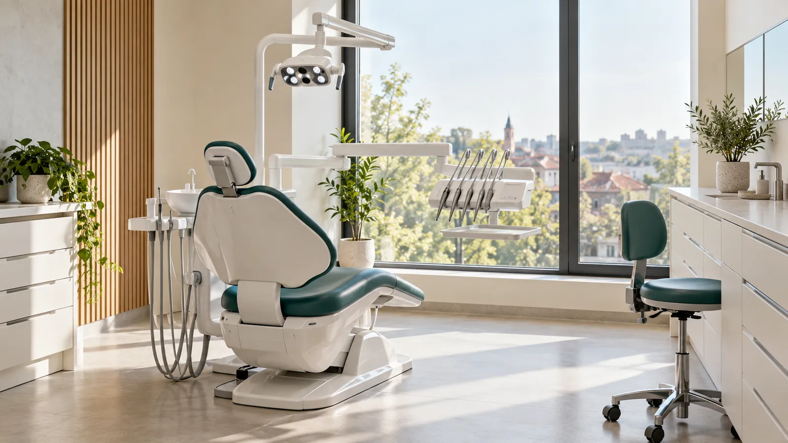 Fotel dentystyczny przy oknie w gabinecie