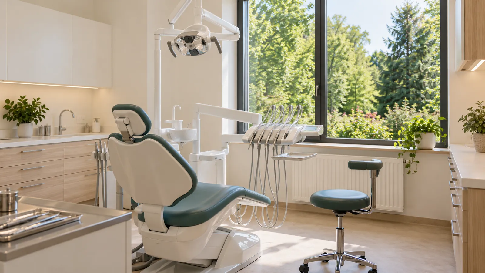 Gabinet stomatologiczny z widokiem na zieleń